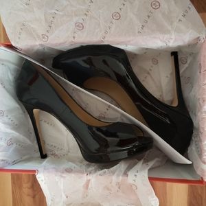 Ivanka Trump Black Patent Peep Toe Pumps, size 8